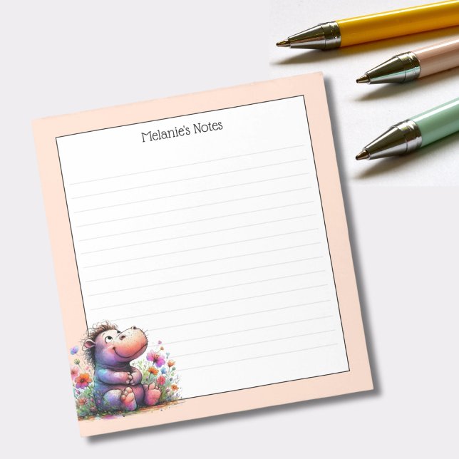 Niedliche Wasserfarbe Hippo Lined Notizblock (Von Creator hochgeladen)