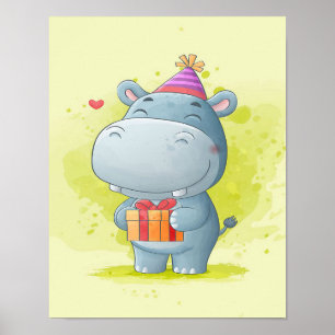 Niedliche Wasserfarbe Hippo   Perfektes Geschenk Poster