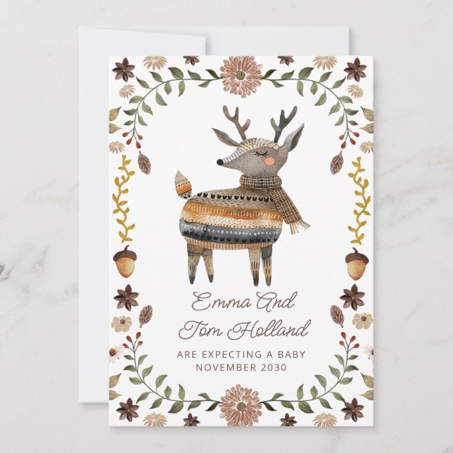 Niedliche Wasserfarbe Hirsche Gewitterschwangersch Ankündigung (Vorderseite)