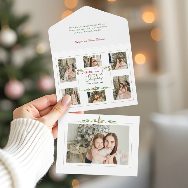 Niedliche Wasserfarbe Holly Frohe Weihnachten Mult All In One Einladung (Von Creator hochgeladen)