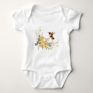 Niedliche Wasserfarbe Hummingbird Gelbe Blumen Baby Strampler