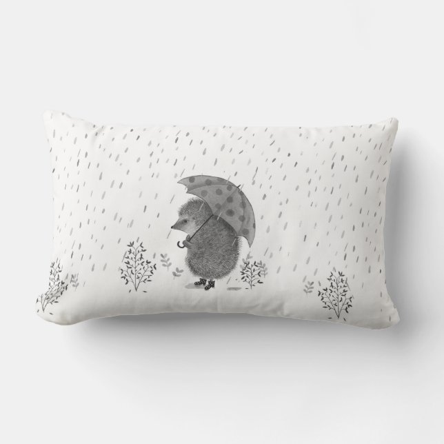 Niedliche Wasserfarbe Igel Regentag Whimsikum Lendenkissen (Vorderseite)