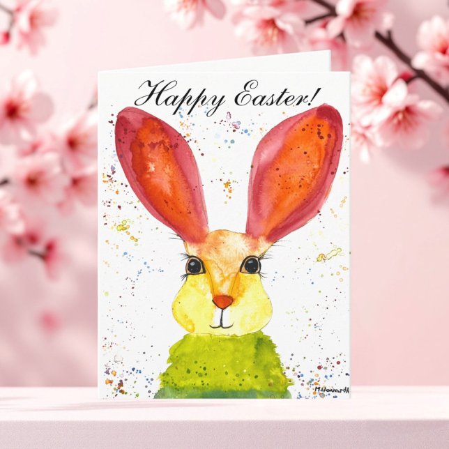 Niedliche Wasserfarbe Kaninchen Bunny Hare Osterfe Dankeskarte (Von Creator hochgeladen)