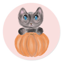 Niedliche Wasserfarbe Katze und Pumpkettenaufklebe