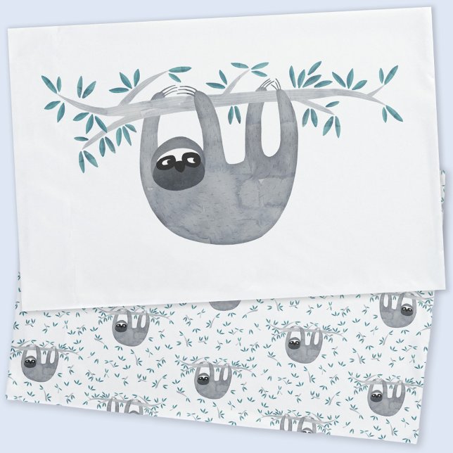 Niedliche Wasserfarbe Kissenbezug (Sloth watercolor pillowcase with matching sloth pattern on the reverse)