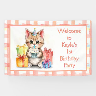 Niedliche Wasserfarbe Kitten Thema Geburtstag Banner