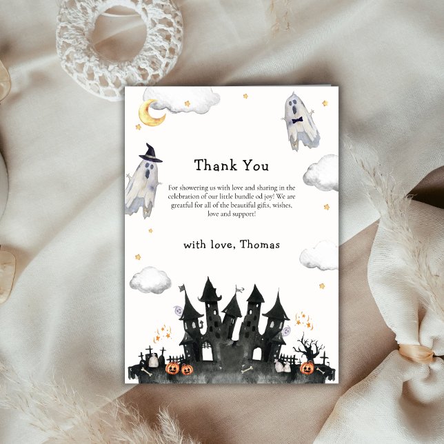 Niedliche Wasserfarbe Kleine Boo Ghost House Babyd Dankeskarte (Cute Watercolor Little Boo Ghost House Baby Shower Thank You Card)