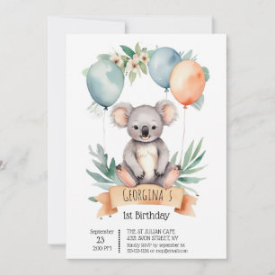 Niedliche Wasserfarbe Koala mit Birthday Balloons Einladung