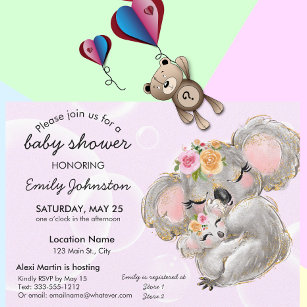 Niedliche Wasserfarbe Koala Pink Kinderdusche Einl Einladung