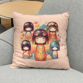 Niedliche Wasserfarbe Kokeshi Dolls Blush Kissen