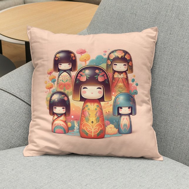 Niedliche Wasserfarbe Kokeshi Dolls Blush Kissen (Von Creator hochgeladen)