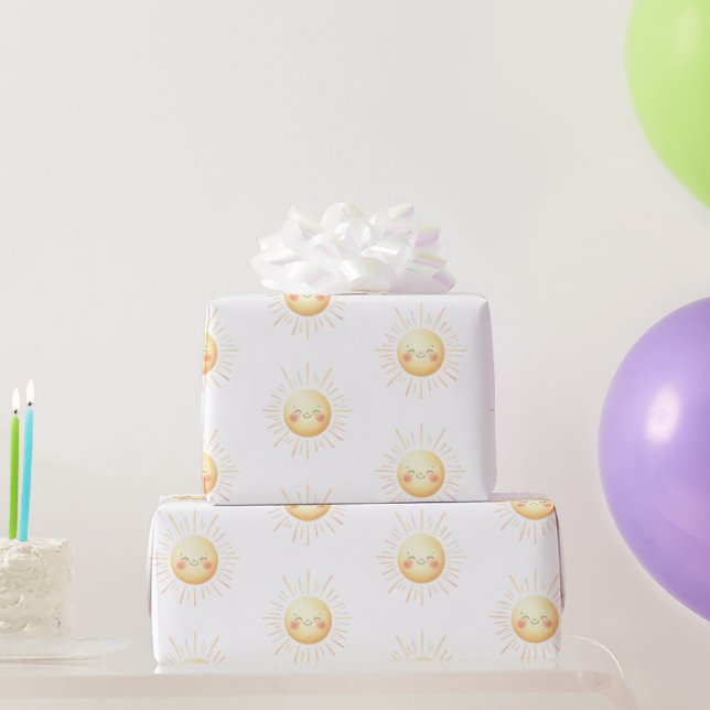 Niedliche Wasserfarbe Lächelnde Gelbsonne Kinder Geschenkpapier (Partygeschenke)