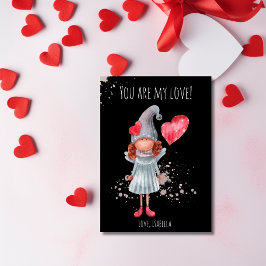 Niedliche Wasserfarbe Lady Gnome Pun Valentine Feiertagskarte