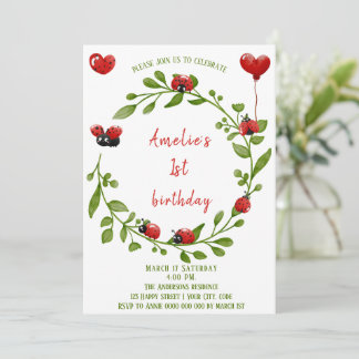 Niedliche Wasserfarbe Ladybug Einladung zum Geburt