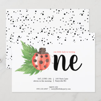 Niedliche Wasserfarbe Ladybug Erster Geburtstag Einladung