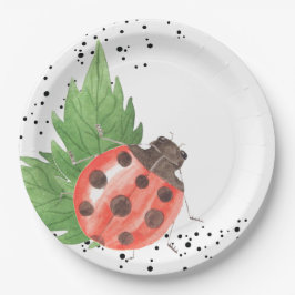 Niedliche Wasserfarbe Ladybug mit Polka-Punkten Pappteller