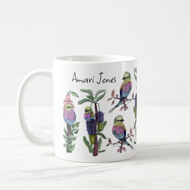Niedliche Wasserfarbe Lilac Brustrollenvogel Kaffeetasse (Links)