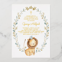 Niedliche Wasserfarbe LöwenPrince Baby Boy Christe Folieneinladung