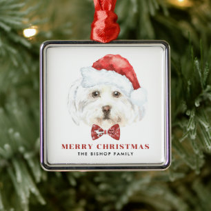 Niedliche Wasserfarbe Maltesisch Weihnachtsfest Ornament Aus Metall