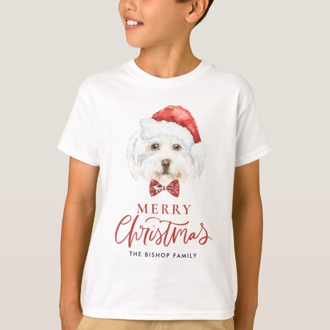 Niedliche Wasserfarbe Maltesisch Weihnachtsfest T-Shirt (Vorderseite)