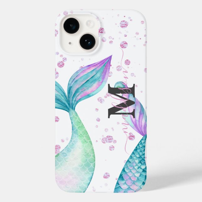 Niedliche Wasserfarbe Mermaid Mit Monogramm Case-Mate iPhone Hülle (Rückseite)