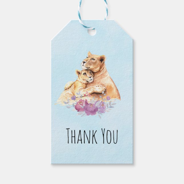 Niedliche Wasserfarbe Mutter Löwe & Cub Vielen Dan Geschenkanhänger (Vorderseite)