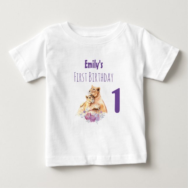 Niedliche Wasserfarbe Mutter Löwen & Cub Erster Ge Baby T-shirt (Vorderseite)