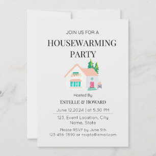 Niedliche Wasserfarbe Neue Zuhause Housewarming Pa Einladung