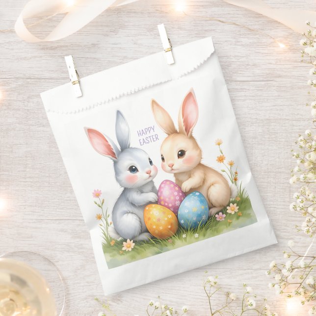 Niedliche Wasserfarbe Osterbrunnen Happy Oster Geschenktütchen (Ausgeschnitten)