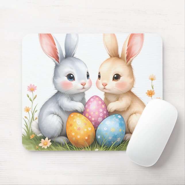 Niedliche Wasserfarbe Osterbrunnen Happy Oster Mousepad (Mit Mouse)
