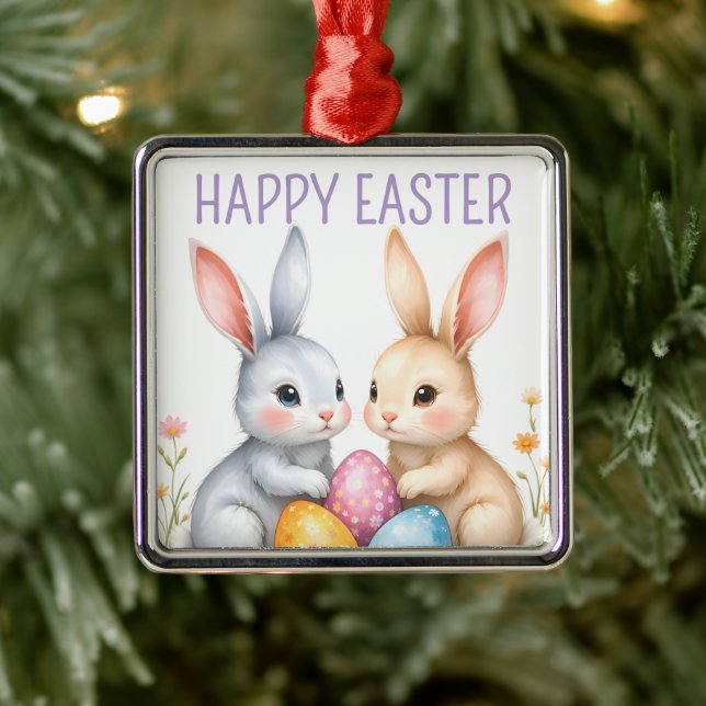 Niedliche Wasserfarbe Osterbrunnen Happy Oster Ornament Aus Metall (Baum)