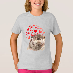 Niedliche Wasserfarbe Otter Herz Liebe Tier Spaß T T-Shirt