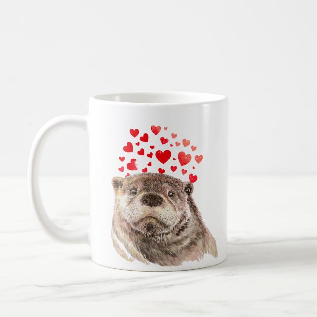 Niedliche Wasserfarbe Otter Herz Liebe Tierischer  Kaffeetasse (Links)