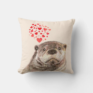 Niedliche Wasserfarbe Otter Herz Liebe Tierischer  Kissen