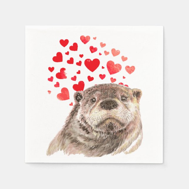 Niedliche Wasserfarbe Otter Herz Liebe Tierischer  Serviette (Vorderseite)