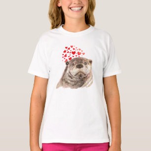 Niedliche Wasserfarbe Otter Herz Liebe Tierischer T-Shirt