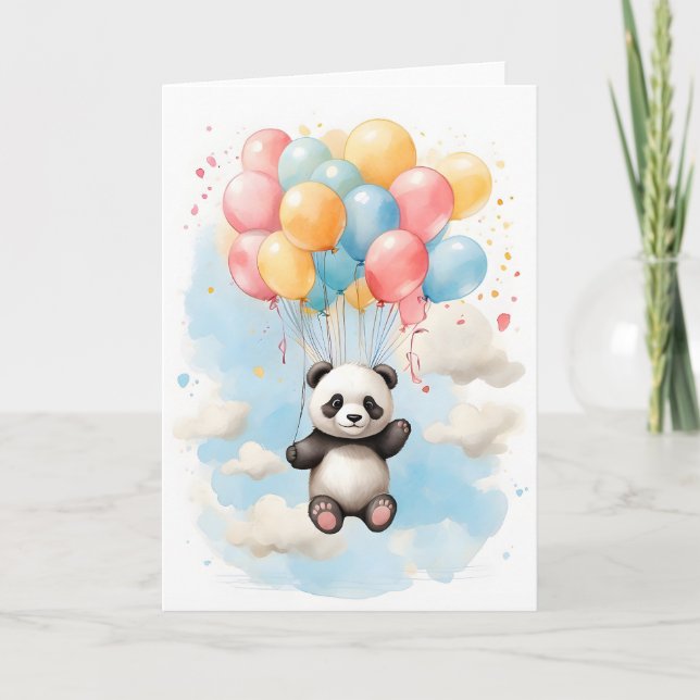 Niedliche Wasserfarbe Panda Bear Big Balloons Leer Karte (Vorderseite)