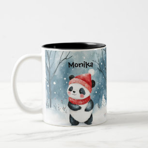 Niedliche Wasserfarbe Panda Winterwald Personalisi Zweifarbige Tasse