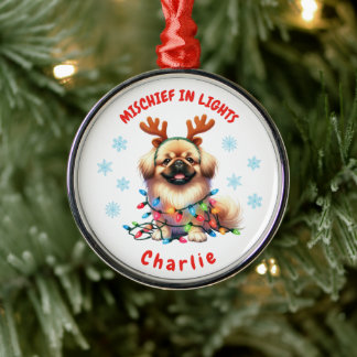 Niedliche Wasserfarbe Pekingese Schneeflocken Hund Ornament Aus Metall
