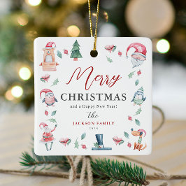 Niedliche Wasserfarbe Personalisiert Frohe Weihnac Keramikornament