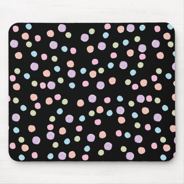 Niedliche Wasserfarbe Polka Dot farbiges Schwarzes Mousepad (Vorne)