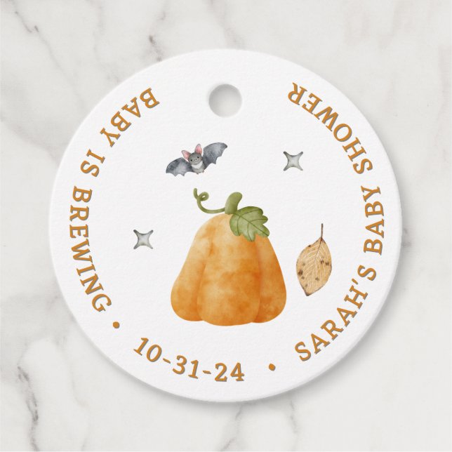 Niedliche Wasserfarbe Pumpkin Bat Fall Babydusche Geschenkanhänger (Vorderseite)