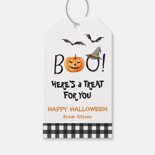 Niedliche Wasserfarbe Pumpkin BOO Happy Halloween Geschenkanhänger (Vorderseite)