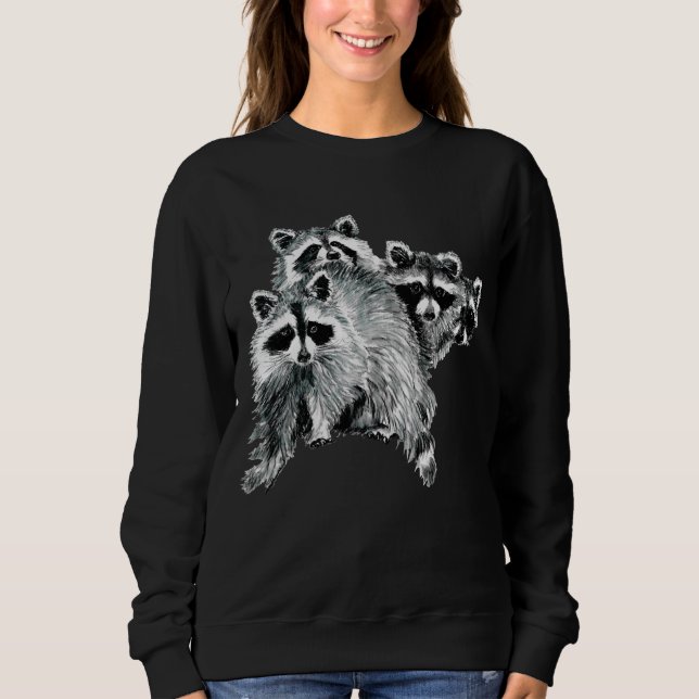 Niedliche Wasserfarbe Raccoon Tierfreude Kunst Sweatshirt (Vorderseite)