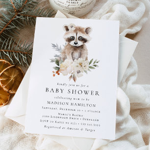 Niedliche Wasserfarbe Raccoon Winter Babydusche Einladung