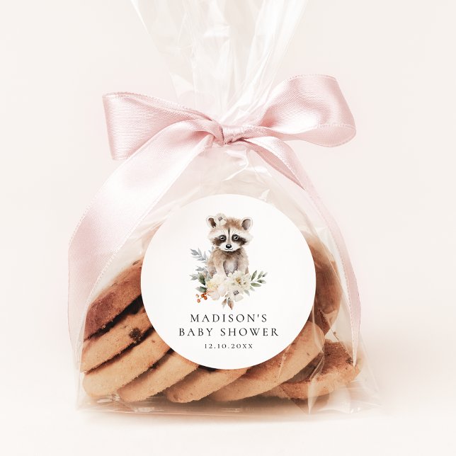 Niedliche Wasserfarbe Raccoon Winter Babydusche Runder Aufkleber (Von Creator hochgeladen)