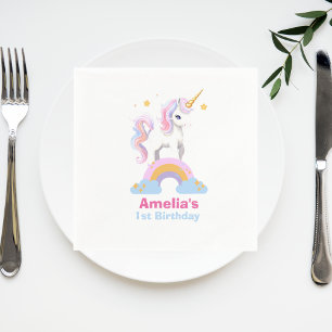 Niedliche Wasserfarbe Regenbogen Einhorn Geburtsta Serviette