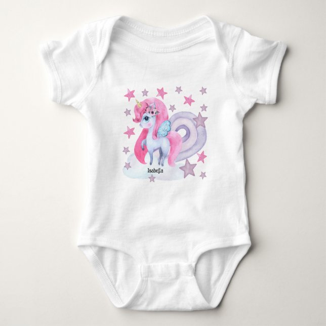 Niedliche Wasserfarbe Regenbogen Einhorn Personali Baby Strampler (Vorderseite)