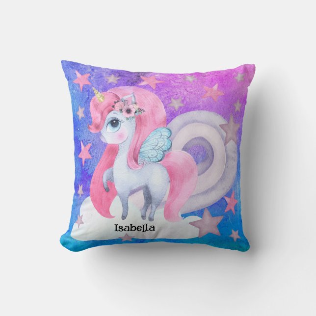 Niedliche Wasserfarbe Regenbogen Einhorn Personali Kissen (Vorderseite)