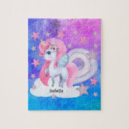 Niedliche Wasserfarbe Regenbogen Einhorn Personali Puzzle